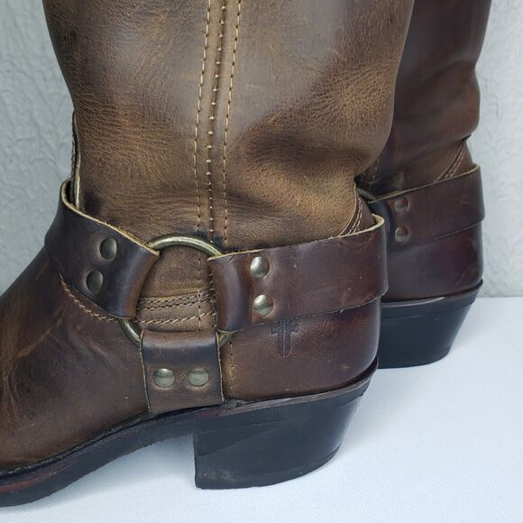 Frye Harness 12R Square Toe Moto Boots Womens 7M Smoke Brown Leather 77300 USA - Picture 8 of 16